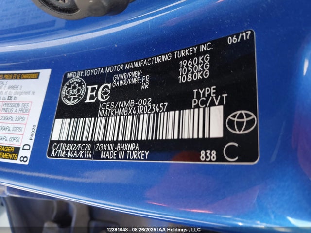 NMTKHMBX4JR023457 Toyota 3zr-fae