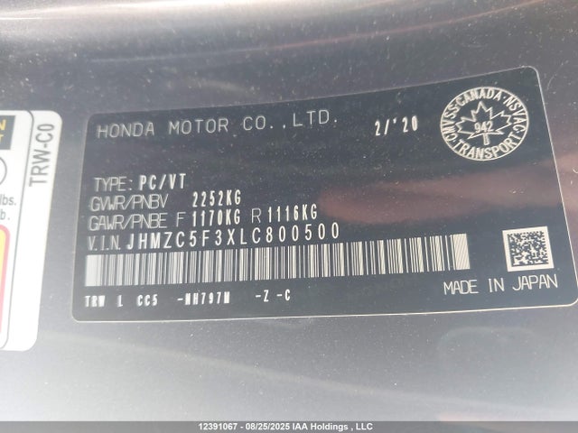 JHMZC5F3XLC800500 Honda leb3(h4)
