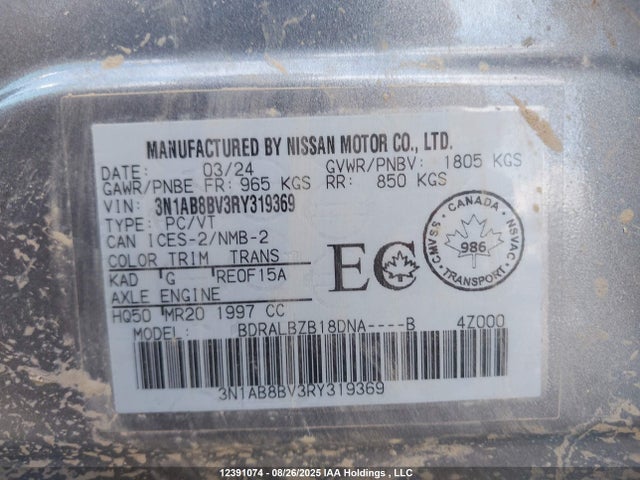 3N1AB8BV3RY319369 Nissan 2024