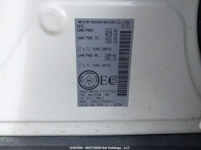 5N1AT2MV2GC777751 Nissan Rogue