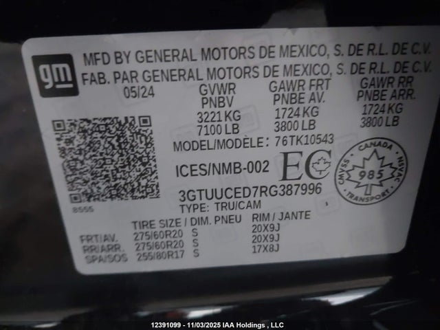 3GTUUCED7RG387996 GMC SIERRA 1500