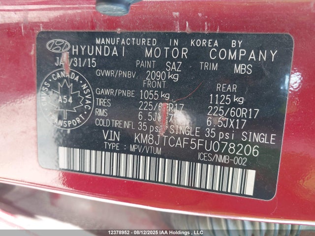 KM8JTCAF5FU078206 Hyundai dohc gdi nu