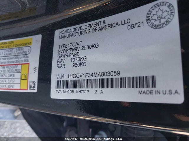 1HGCV1F34MA803059 Honda Accord Sport 1.5t
