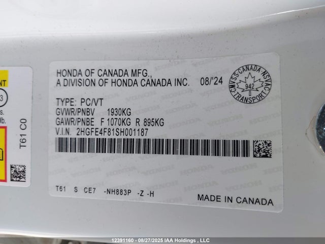 2HGFE4F81SH001187 Honda lfc3