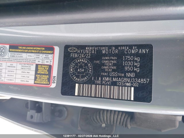 KMHLM4AG8NU334857 Hyundai Elantra Preferred Ivt With Sun And Tech Package