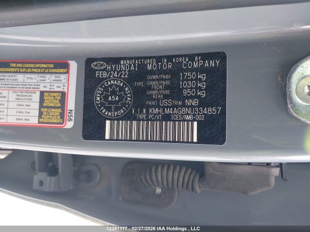 KMHLM4AG8NU334857 Hyundai Elantra Preferred Ivt With Sun And Tech Package