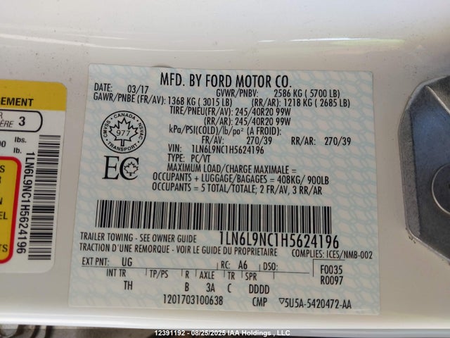 1LN6L9NC1H5624196 Lincoln 3.0l gtdi