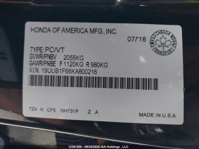 19UUB1F66KA800216 Acura k24w7