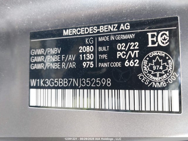 W1K3G5BB7NJ352598 Mercedes-Benz m260