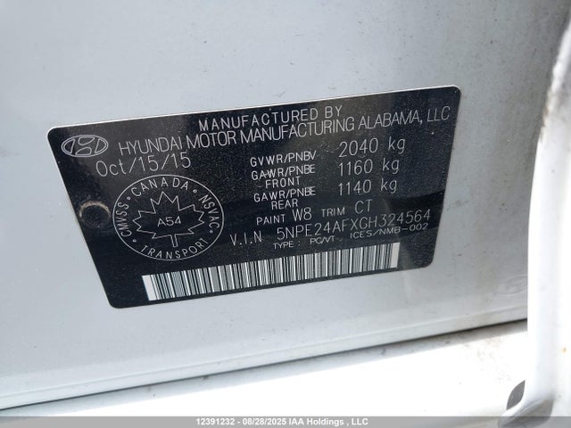 5NPE24AFXGH324564 Hyundai dohc gdi theta-ii