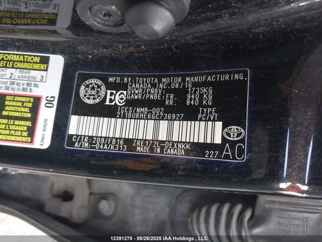 2T1BURHE6GC736927 Toyota 2zr-fe