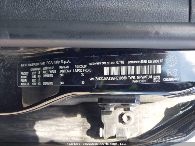 ZACCJBAT2GPE10589 Jeep 2016