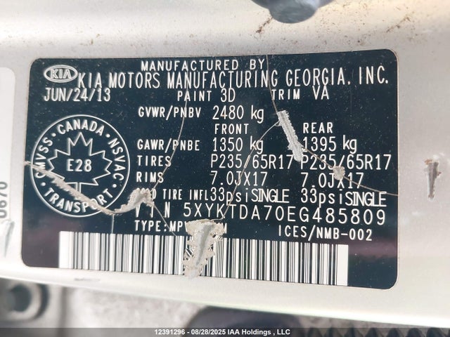 Продаж на аукціоні авто 2014 Kia Sorento Lx V6, vin: 5XYKTDA70EG485809, номер лоту: 12391296