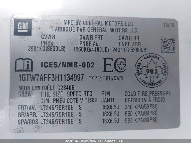 1GTW7AFF3H1134997 GMC l20- flexible fuel engine, iron