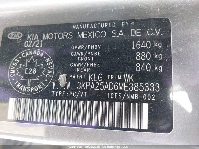 3KPA25AD6ME385333 KIA gamma ii