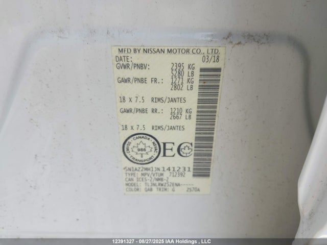 5N1AZ2MH1JN141231 Nissan Murano