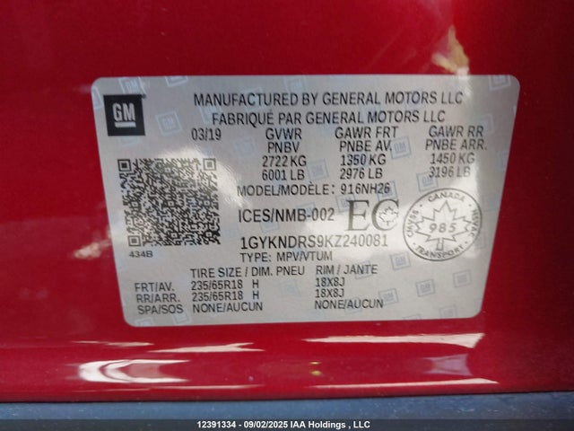 1GYKNDRS9KZ240081 Cadillac lgx - direct injection, variable valve timing, alum, gen 2