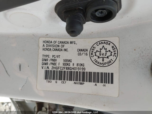 Honda k20c2 2016 2HGFC2F88GH019199 Image 9