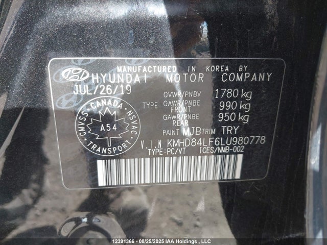 KMHD84LF6LU980778 Hyundai mpi nu