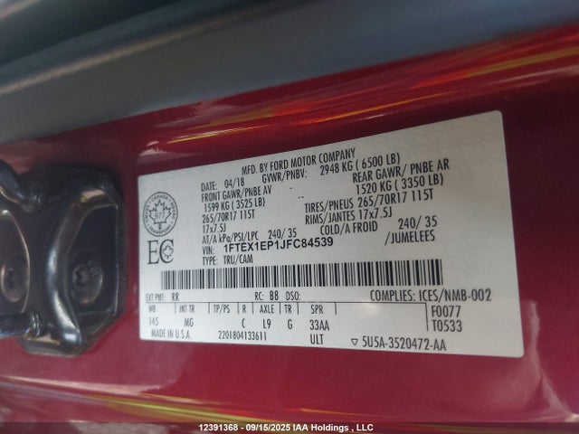 Ford 2.7l-4v 2018 1FTEX1EP1JFC84539 Image 9