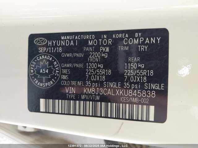 KM8J3CALXKU845838 Hyundai gdi theta ii