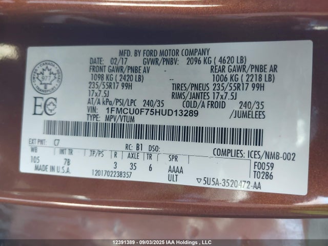 1FMCU0F75HUD13289 Ford 2.5l i-vct