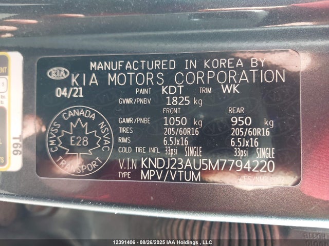 KNDJ23AU5M7794220 KIA mpi nu