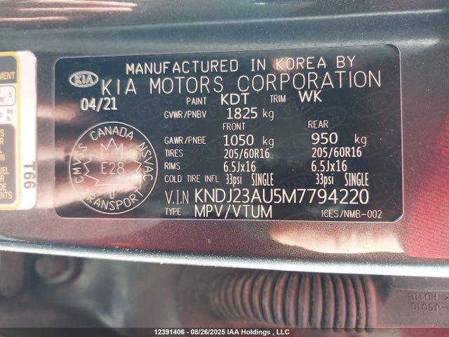KNDJ23AU5M7794220 KIA mpi nu