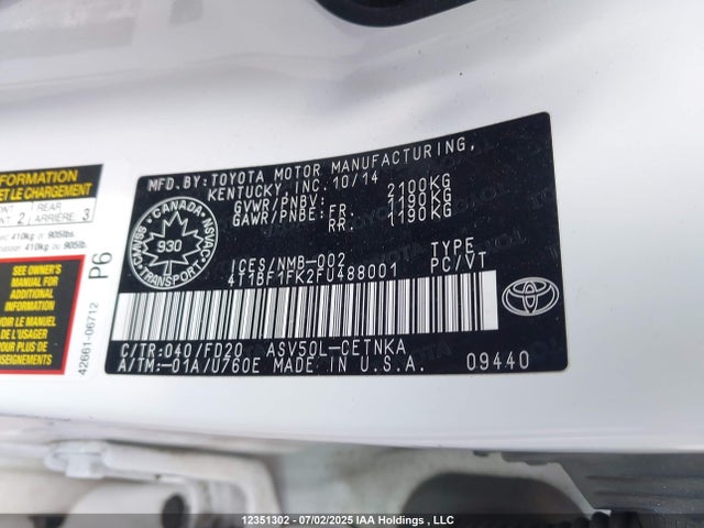 4T1BF1FK2FU488001 Toyota 2ar-fe