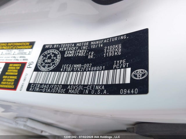 4T1BF1FK2FU488001 Toyota 2ar-fe