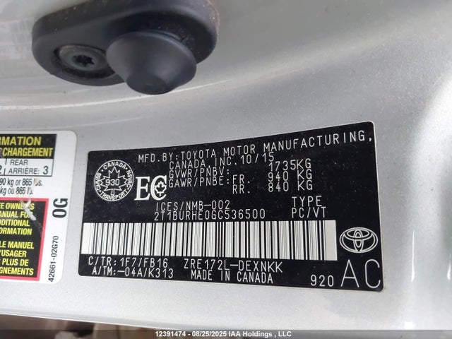 2T1BURHE0GC536500 Toyota 2zr-fe