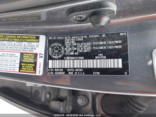 Toyota 2gr-fe 2015 4T3BK3BB6FU119680 Image 9