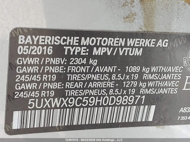 5UXWX9C59H0D98971 BMW X3