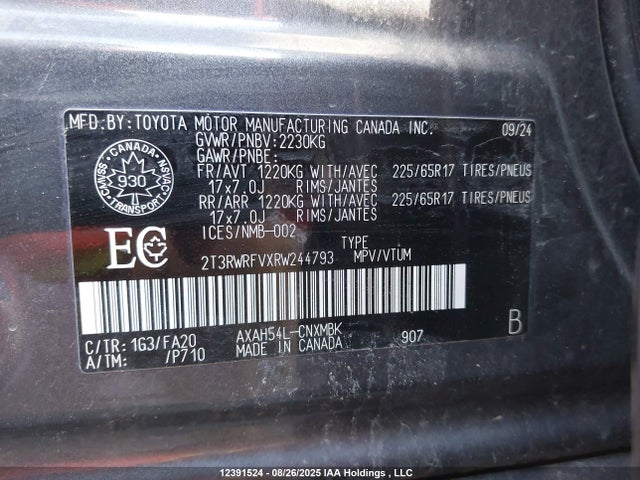 12391524 :رقم المزاد ، 2T3RWRFVXRW244793 vin ، 2024 Toyota Rav4 Hybrid Xle مزاد بيع