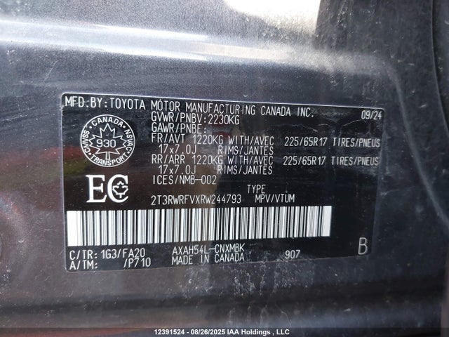 12391524 :رقم المزاد ، 2T3RWRFVXRW244793 vin ، 2024 Toyota Rav4 Hybrid Xle مزاد بيع
