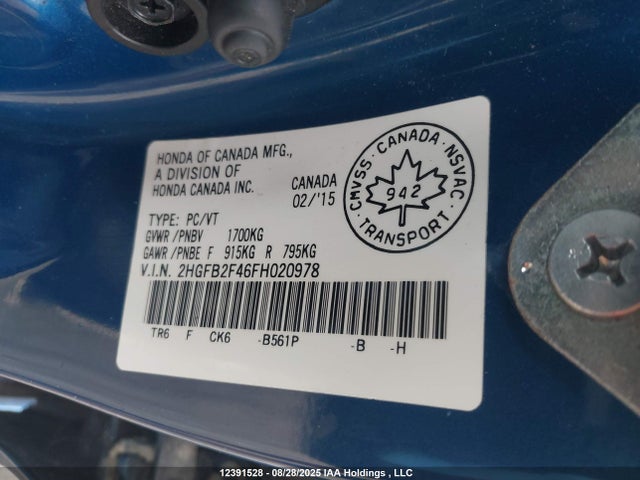 Honda r18z1 2015 2HGFB2F46FH020978 Image 9