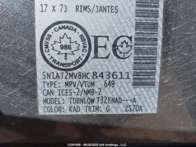 5N1AT2MV8HC843611 Nissan Rogue