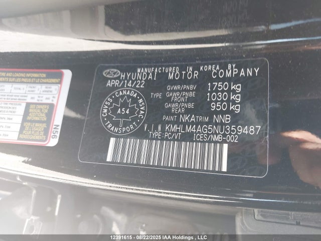 KMHLM4AG5NU359487 Hyundai mpi nu pe