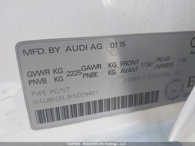 Audi flex fuel capable engine 2015 WAUBFCFL3FN029401 Image 9