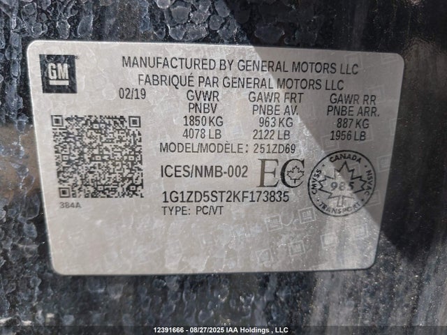 1G1ZD5ST2KF173835 Chevrolet lfv - direct injection, variable valve timing, gen 1