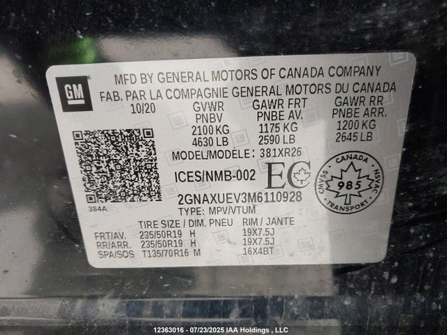 2GNAXUEV3M6110928 Chevrolet lyx