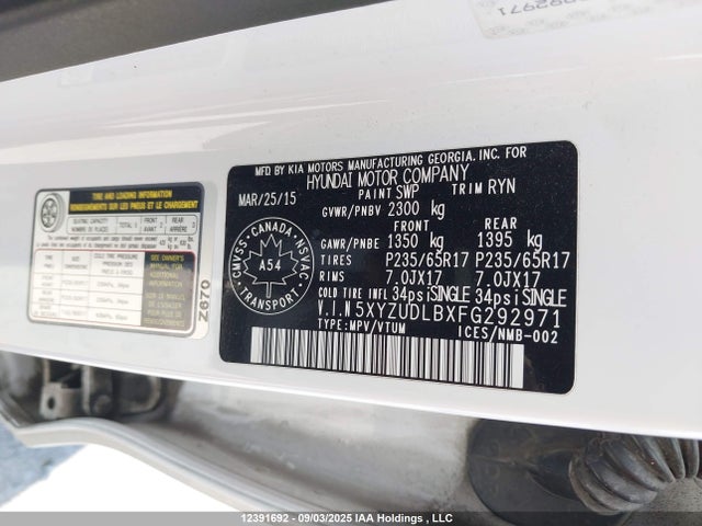 5XYZUDLBXFG292971 Hyundai dohc gdi theta ii