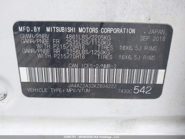 JA4AZ2A32KZ604222 Mitsubishi Outlander Es