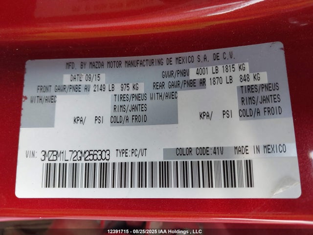 3MZBM1L72GM256303 Mazda pe