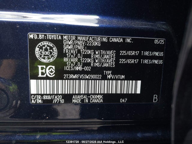 2T3RWRFV5SW290022 Toyota a25a-fxs