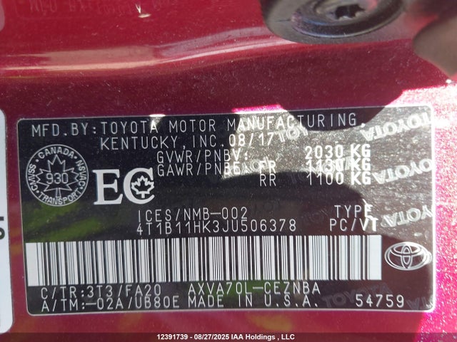 4T1B11HK3JU506378 Toyota a25a-fks