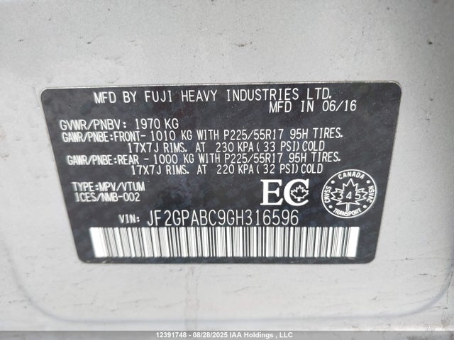 JF2GPABC9GH316596 Subaru naturally aspirated
