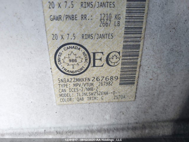 5N1AZ2MHXFN267689 Nissan Murano