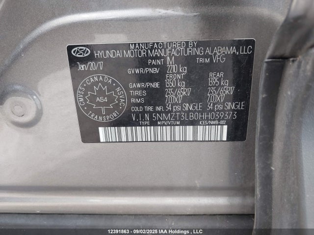 5NMZT3LB0HH039373 Hyundai gdi theta ii