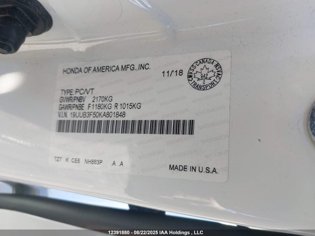 Acura j35y6 2019 19UUB3F50KA801848 Image 9